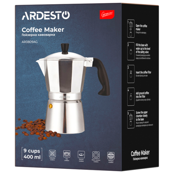 Cafetieră Ardesto AR0809AG
Inox 0.4l, Aluminiu photo 6