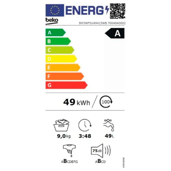 Стиральная машина Beko BM3WFSU49415WB Белый 9 кг, 1400 об/мин, A photo 8