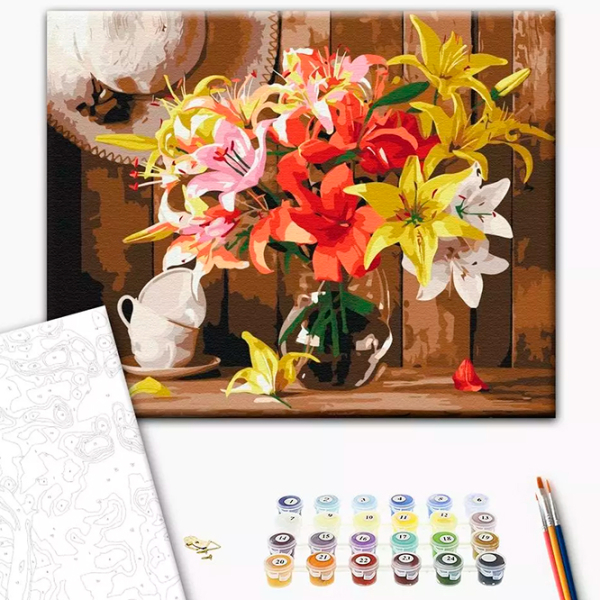 Pictură pe numere BrushMe Buchet colorat de crini RBS52767FC 40 x 30 cm, Pânză photo 2