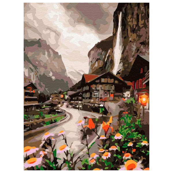 Pictură pe numere BrushMe Un oraș din Elveția RBS36527FC 40 x 30 cm, Pânză photo 1