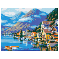 Pictură pe numere BrushMe Sat la poalele muntelui RBS6936FC 40 x 30 cm, Pânză