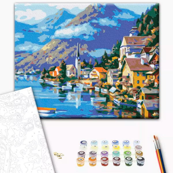 Pictură pe numere BrushMe Sat la poalele muntelui RBS6936FC 40 x 30 cm, Pânză photo 3