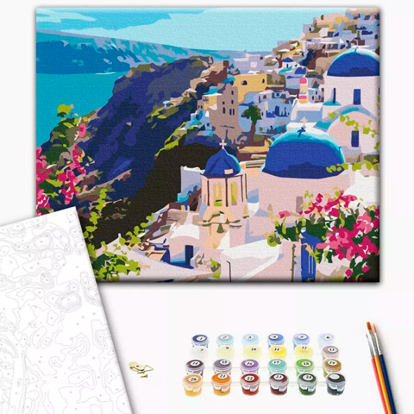 Pictură pe numere BrushMe Peisaj din Santorini RBS51589FC 40 x 30 cm, Pânză photo 3