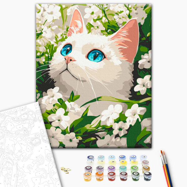 Pictură pe numere BrushMe Pisicuța primăverii KBS0191FC 40 x 30 cm, Pânză photo 2