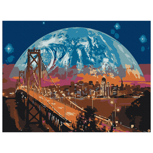 Pictură pe numere BrushMe Luna deasupra orașului San Francisco RBS8312FC 40 x 30 cm, Pânză photo 1