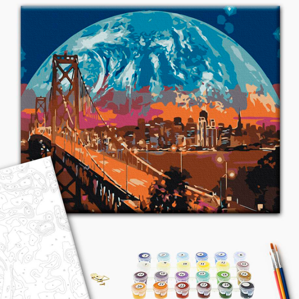 Pictură pe numere BrushMe Luna deasupra orașului San Francisco RBS8312FC 40 x 30 cm, Pânză photo 3