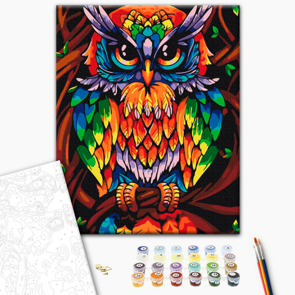 Pictură pe numere BrushMe Bufnița înțeleaptă a curcubeului RBS52241FC 40 x 30 cm, Pânză photo 3