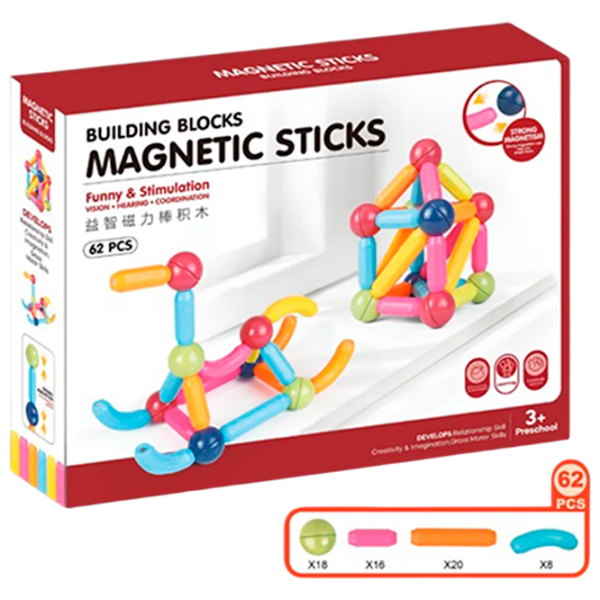 Constructor ChiToys Magnetic Sticks Multicolor Numărul de piese 62, 3+ photo 1
