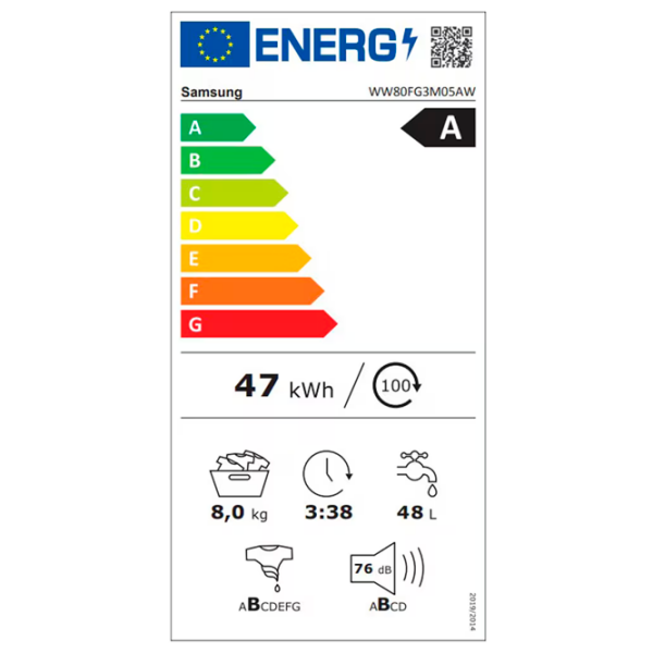 Mașină de spălat Samsung WW80FG3M05AWLF White 8 kg, 1400 rpm, A photo 10