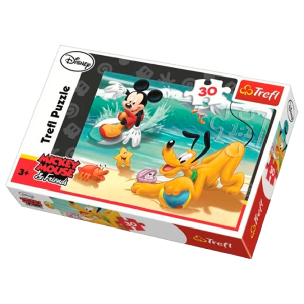 Puzzle Trefl Mickey and Pluto at the beach (18207) Количество деталей: 30, Рекомендуемый возраст: 3+ photo 1