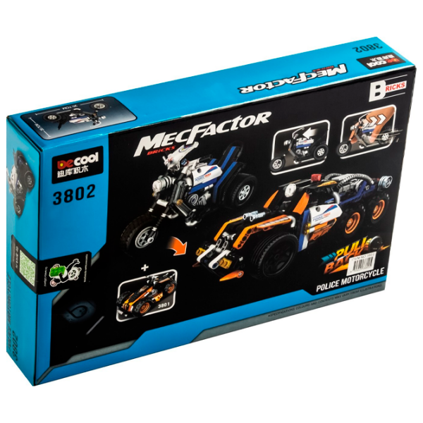 Constructor DeCool Pull Back Police Motorbike Black Numărul de piese 284, 6+ photo 2