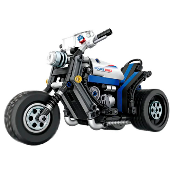 Constructor DeCool Pull Back Police Motorbike Black Numărul de piese 284, 6+ photo 3