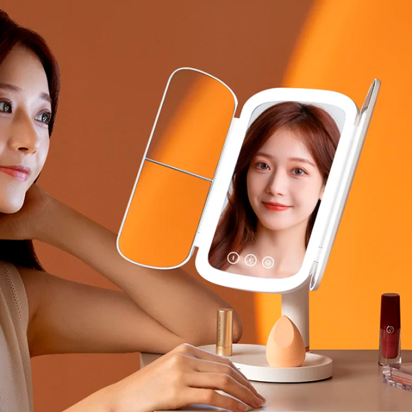 Oglindă de machiaj LED Mirror QW-M71 Auriu White  photo 2