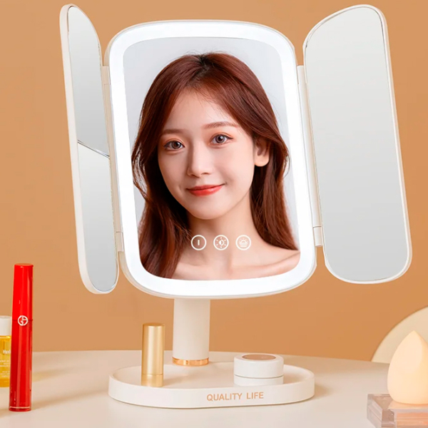 Oglindă de machiaj LED Mirror QW-M71 Auriu White  photo 3