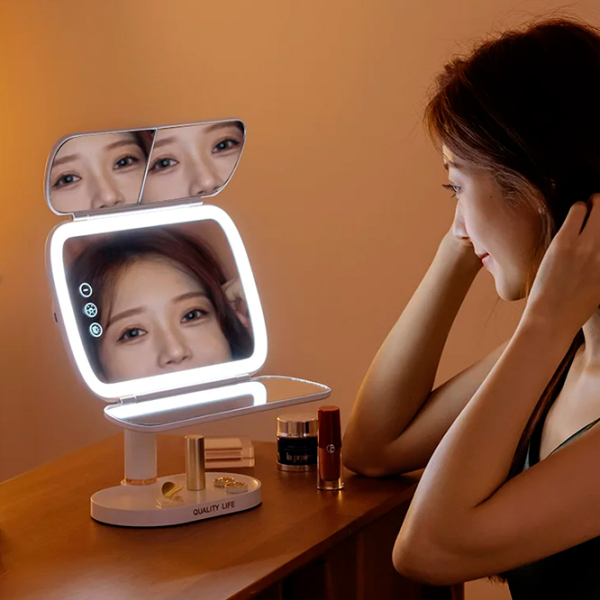 Oglindă de machiaj LED Mirror QW-M71 Auriu White  photo 4