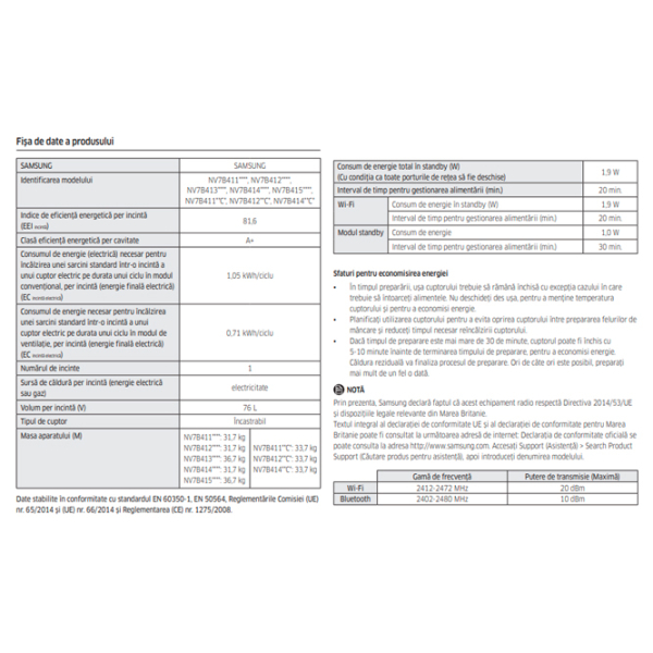 Cuptor încorporabil Samsung NV7B4125ZAK/WT Black A+, 76 l photo 16