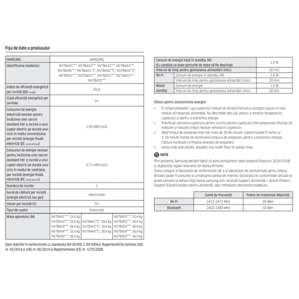 Cuptor încorporabil Samsung NV7B4420ZAW/WT White A+, 76 l photo 13