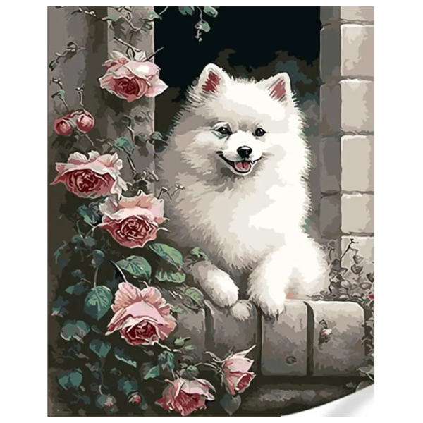 Картина по номерам Strateg Щенки на подоконнике GS1630 50 x 40 см, Ткань photo 1