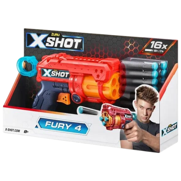 Бластер Zuru X-shot Fury 4 36377 Красный патронный, Стрел, 8+ photo 3