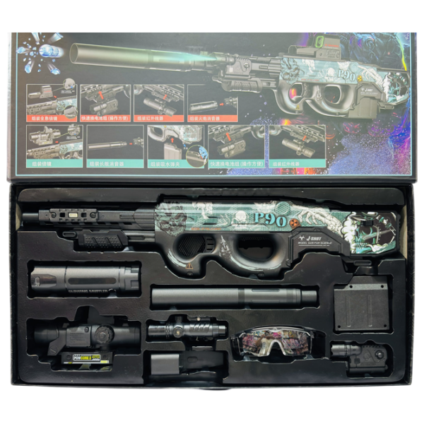 Бластер J-Shot P90 JF-014G Синий патронный, Гелевые шарики, 8+ photo 1