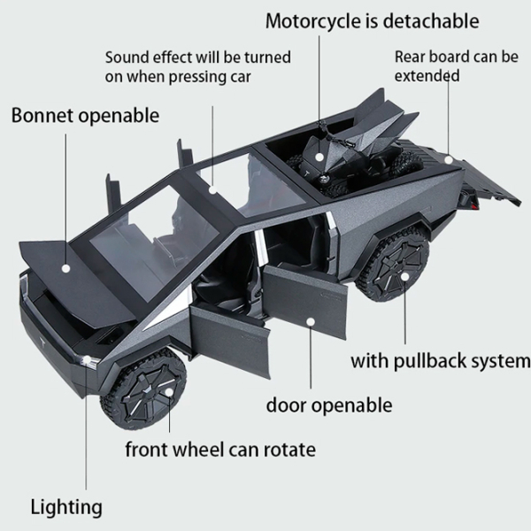 Машинка QIANKUN Tesla CyberTruck TSL 112431
Черный
Серый  photo 4