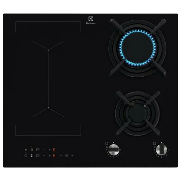 Plită încorporabilă pe gaz Electrolux KDI641723K Black Sticlă călită, Gratare: Fontă photo 1