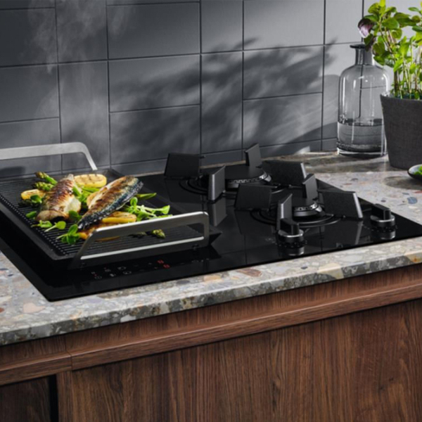 Plită încorporabilă pe gaz Electrolux KDI641723K Black Sticlă călită, Gratare: Fontă photo 3