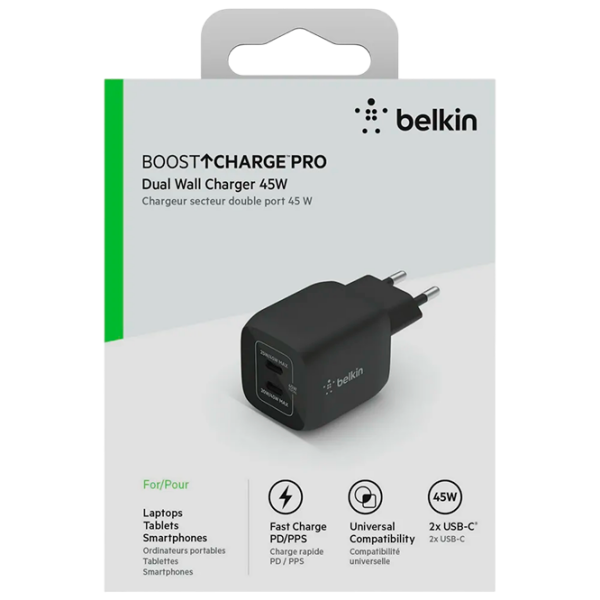 Сетевое зарядное устройство Belkin WCH011VFBK (45 Вт) Черный 2.4 А / Черный photo 1
