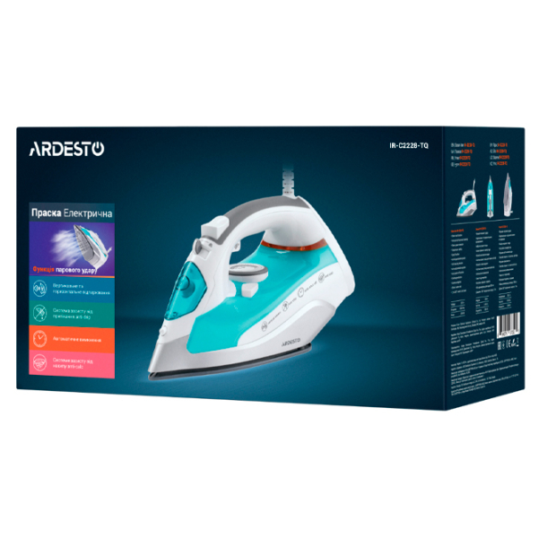 Fier de călcat Ardesto IR-C2228-TQ White 2200 W, 35 g/min, 0.28 l, Ceramică photo 7