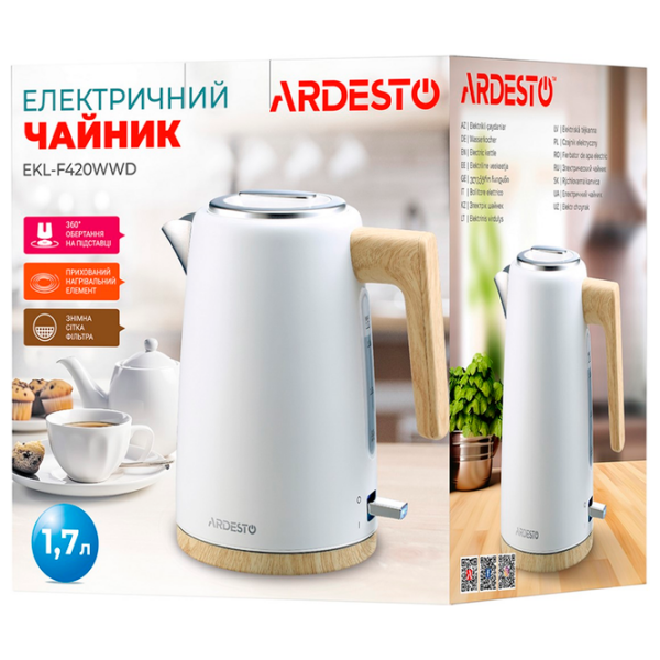 Электрочайник Ardesto EKL-F420WWD Белый 2200 Вт, 1.7л, Внутреннее покрытие: Нержавеющая сталь photo 6