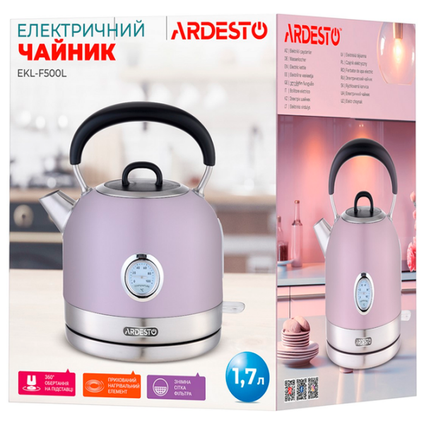 Электрочайник Ardesto EKL-F500L Пурпурный 2150 Вт, 1.7л, Внутреннее покрытие: Нержавеющая сталь photo 5