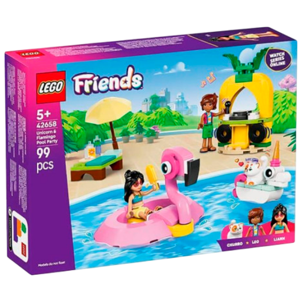 Constructor LEGO Unicorn & Flamingo Pool Party Pink Numărul de piese 99, 5+ photo 1