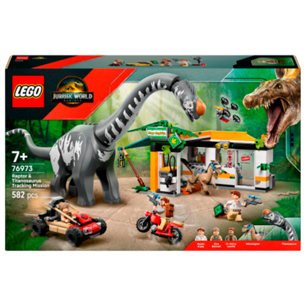 Constructor LEGO Raptor & Titanosaurus Tracking Mission Gray Numărul de piese 582, 7+ photo 1