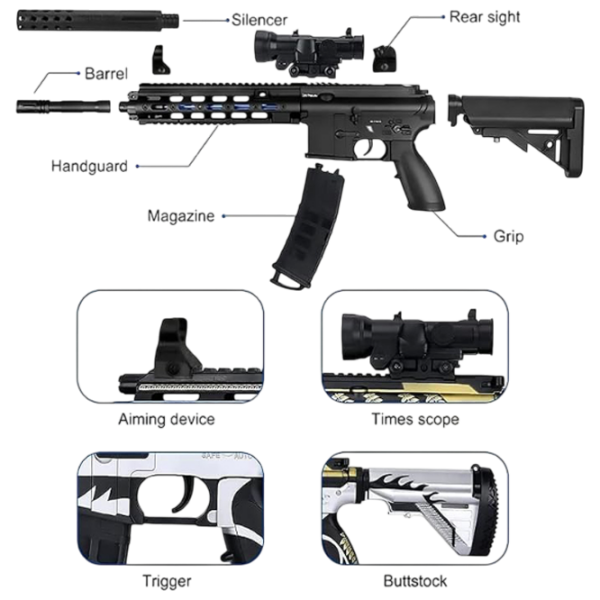 Игрушечный автомат ChiToys M416 703 Черный патронный, Гелевые шарики, 14+ photo 3