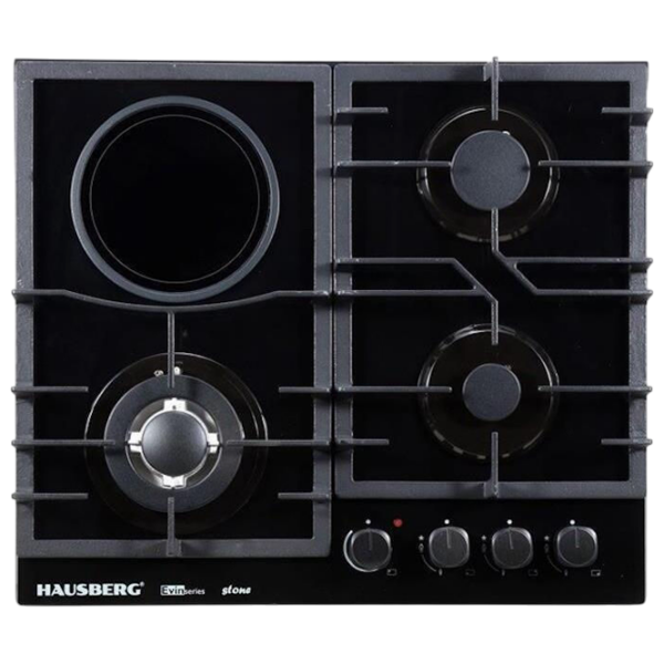 Plită încorporabilă pe gaz HAUSBERG HB-1538 Black Sticlă călită, Gratare: Fontă photo 1