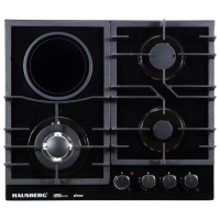 Plită încorporabilă pe gaz HAUSBERG HB-1538 Black Sticlă călită, Gratare: Fontă