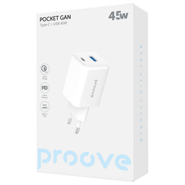 Сетевое зарядное устройство Proove Pure Gan (45 Вт) Белый 2.25 A / Белый photo 3