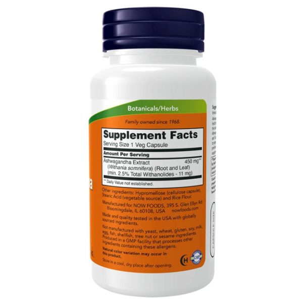 Stimulatoare de testosteron Now Foods Ashwagandha EXT 450mg (733739045935) 180 photo 2