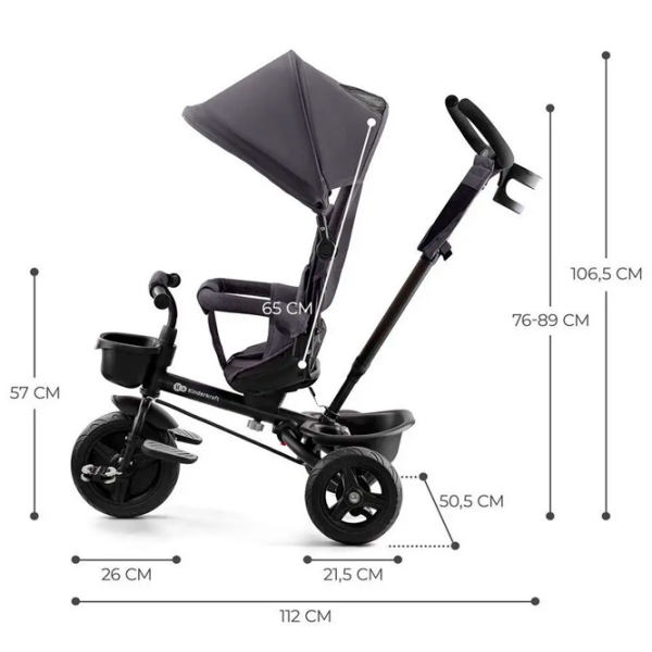 Triciclu KinderKraft Aveo Malachite Grey  Metal / Pentru copii photo 8