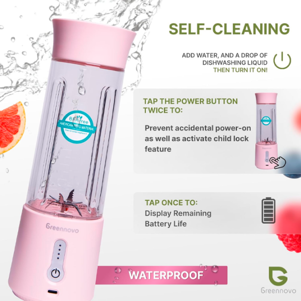 Портативный блендер Greennovo 500 Розовый  photo 3