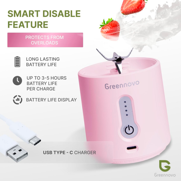 Портативный блендер Greennovo 500 Розовый  photo 6