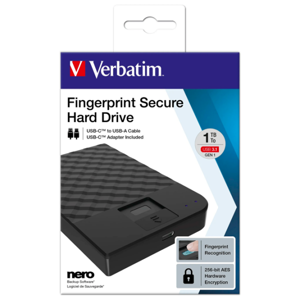 Unitate externă de stocare HDD Verbatim Fingerprint Secure 1 TB Black  photo 6