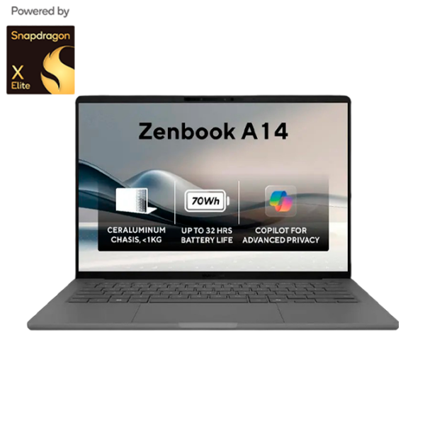 Ноутбук Asus ZenBook A14 OLED UX3407RA Исландия Серый 14" | 32 ГБ | 1 ТБ | Qualcomm Snapdragon X Elite X Elite X1E-78-100 | VGA Встроенная photo 1