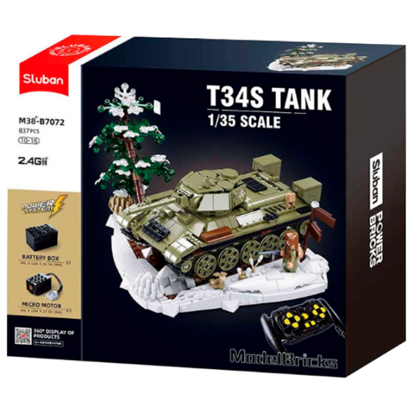 Constructor cu telecomandă Sluban T34S Tank Khaki Numărul de piese 873, 12+ photo 1