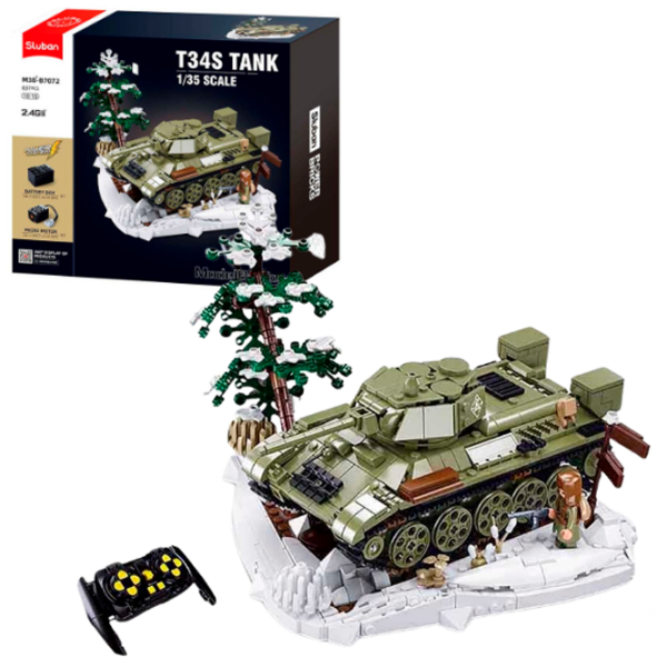 Constructor cu telecomandă Sluban T34S Tank Khaki Numărul de piese 873, 12+ photo 2