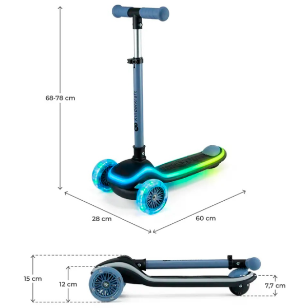 Детский трёхколёсный самокат KinderKraft Raket (KRRAKE00BLU0000) Синий 3 года, 50 кг, Полиуретановые photo 4