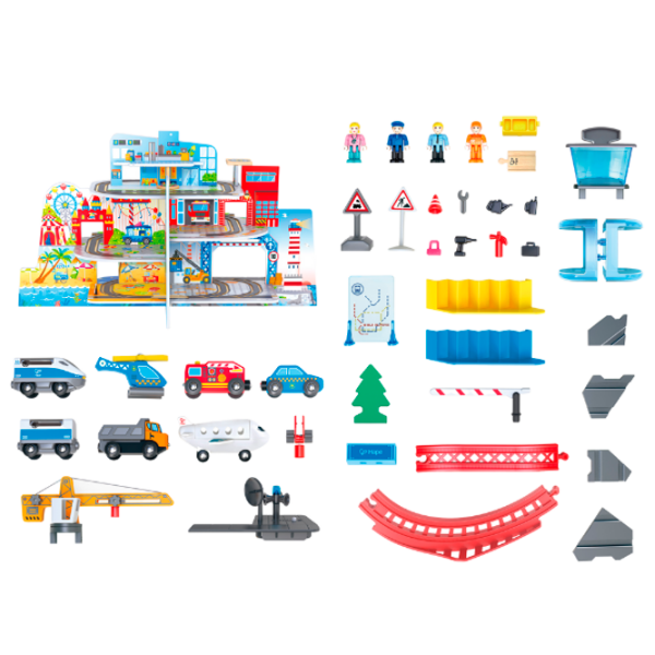 Set jucării Hape Play Essentials Complexul feroviar Mega-City E3768 Red Pentru copii, 3+ photo 2