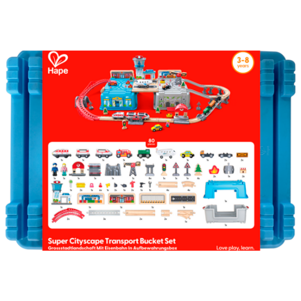 Игровой набор Hape Play Essentials Городской Транспорт в Ведёрке E3773 Синий Для мальчиков, 3+ photo 6
