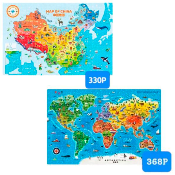 Puzzle Mideer Harta Chinei și Harta Lumii (MD1519) Numărul de piese: 698, Vârsta recomandată: 8+ photo 2