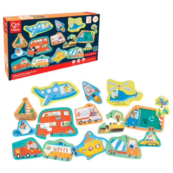 Puzzle Hape Транспорт и машины (E1649) Количество деталей: 60, Рекомендуемый возраст: 1+ photo 1